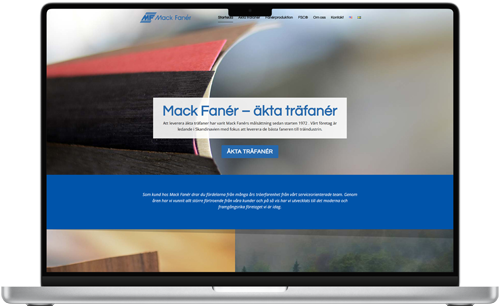 Exempel på företagswebb för tillverkningsbransch – Mack Fanér.